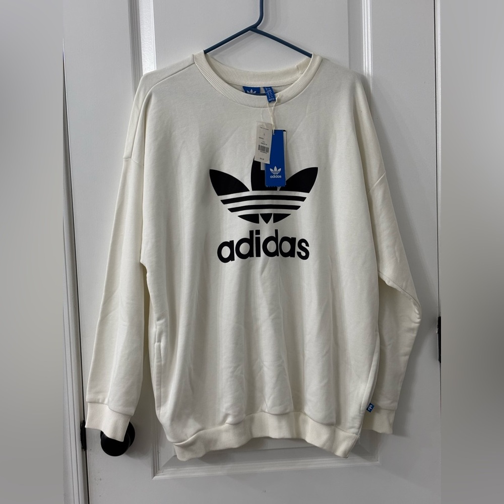 Off White Adidas Women's White Sweatshirt with Black Logo - Picture 2 of 6